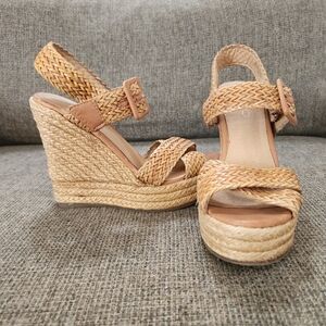 Aldo Natural Woven Wedge Sandals With Braided Fiber Accents Costal Vacation Boho